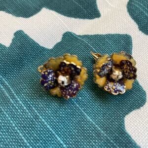 Vintage Purple / Gold Clip On Floral Earrings